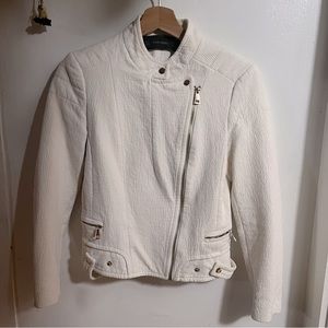 Zara White Cotton Zip Up Jacket